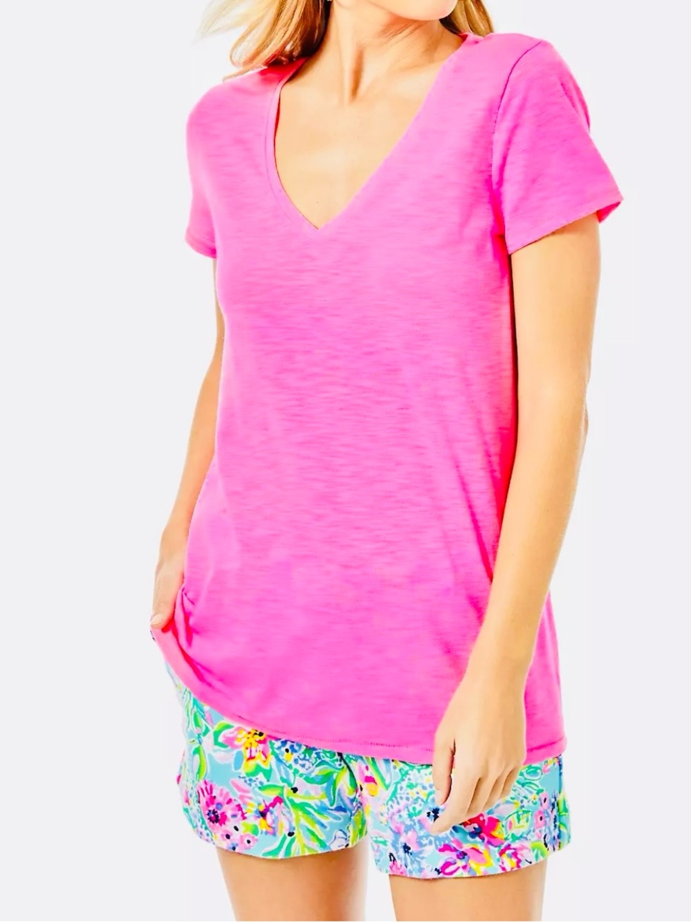 NWOT- Lilly Pulitzer Prosecco Pink Etta V- Neck Tee. - Picture 1 of 8